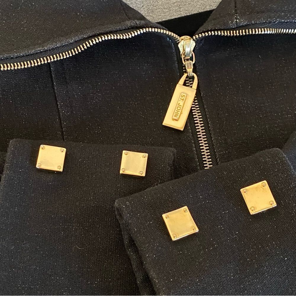 St John Sport by Marie Gray Black Denim Zip Up Jacket Sz S - Picture 7 of 12